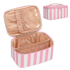 OCHEAL Makeup Bag,Travel Makeup Organizer Bag, Large Capacity Cosmetic Bags For Women Large Travel Toiletry Bag Girls Traveling With Brush Slot And Divider-Stripes Pink