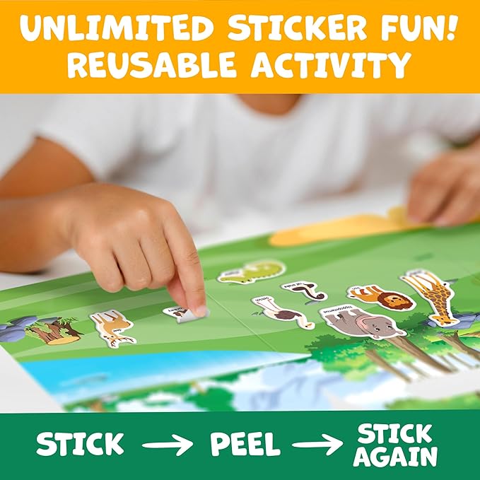 Reusable Sticker Books for Toddlers 1-3, Stickers for Toddlers 2-4 Years - Stickers for Kids Airplane Toys for Toddler 1-3, Toddler Travel Toys - Reusable Sticker Book Birthday Gifts for Boys Girls