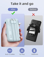 RORRY Portable Charger Built in Cables, AC Wall Plug in Portable Charger Power Bank 10000mAh Travel Battery Pack 22.5W Fast Charging for iPhone 17/16/15 Samsung Galaxy S25/S24/S23 Pixel LG iPad, Blue