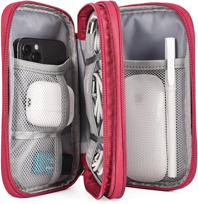 CAOODKDK Electronic Organizer Travel Cable Accessories Bag, Electronic Organizer Case, Waterproof Electronic Accessories Organizer Bag for Power Bank, Charging Cords, USB Cable (Rose Red)