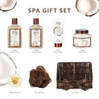 Gifts for Women and Men, Mothers Day Gift Basket for Mom, Bath and Body Gift Basket Set - 7Pcs Coconut Vanilla Spa Gift Basket Set | Christmas, Birthday, Gifts for Mom, Gift for Mom and Dad