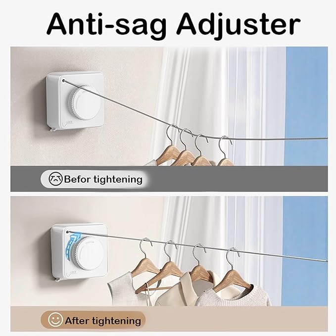 Retractable Clothesline Indoor,Bathroom Clothesline Retracting Heavy Duty Clothes Drying Laundry Line Travel Clothesline for Hotel Room Wall Mounted Stainless Steel Line-13.8 Feets,White