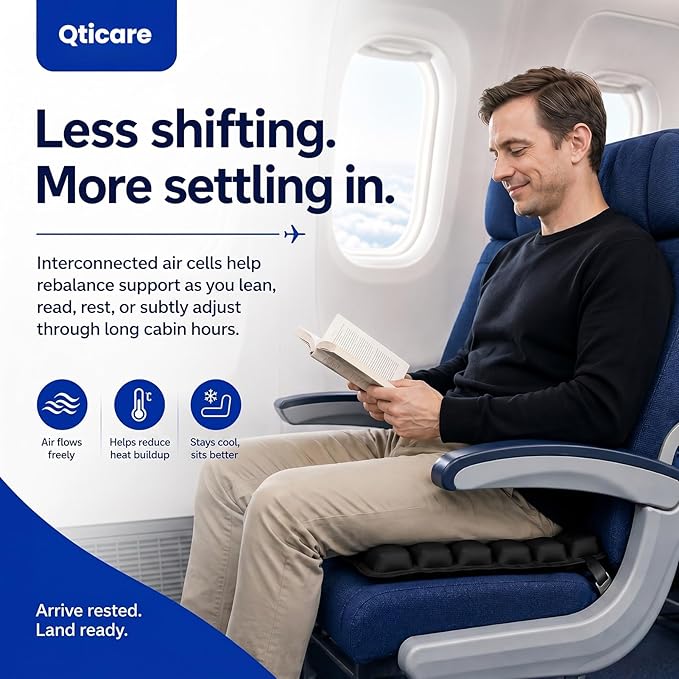 Travel Cushion, Airplane Seat Cushion Inflatable Travel Cushions for Long Flights, Press-Type Portable Pad with Built-in Pump, Comfortable Cushions for Air Travel, Car, Office Chair