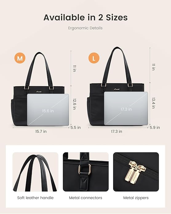 LOVEVOOK Laptop Tote Bag for Women with 3 Separate Pocket Work Bag with Large Cup Holder Computer Briefcase for Teacher Nurse