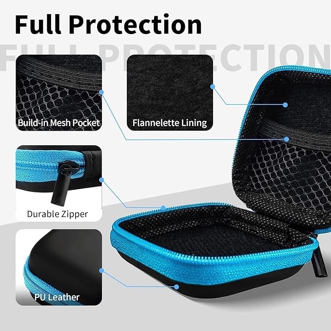 Earbud Case Portable EVA Carrying Case Storage Bag Cell Phone Accessories Organizer with Carabiner for Wired/Wireless Headphones, SD Memory Card, Camera Chips(Square, 5 Pack)