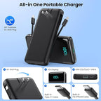Portable Charger for iPhone,13800mAh Slim Power Bank with Built-in Cables & AC Wall Plug,All in One 4 Outputs USB C Fast Charging Battery Pack Powerbank for iPhone 17/16/15/14,Android,Travel Essential