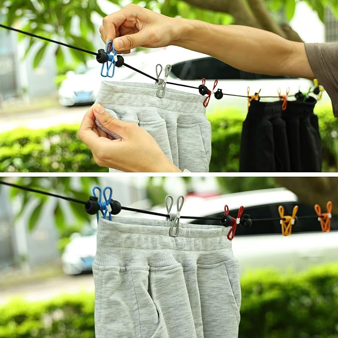 Retractable Portable Clothesline for Travel, Clothing line with 12 Clothes Clips, for Indoor Laundry Drying line, Outdoor Camping Accessories