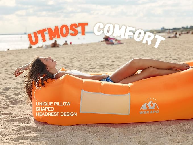 WEKAPO Inflatable Couch Air Lounger Chair - Camping & Beach Accessories, Portable Blow up Sofa for Hiking, Lawn, Indoor/Outdoor Movies & Music Festivals. Lightweight and Easy to Set Up Air Hammock