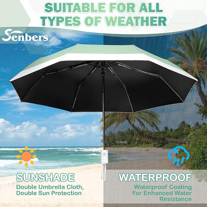 Windproof Travel Umbrella, Collapsible Umbrella Automatic Open Close Auto Small Compact Portable for Rain Sun Adult Women
