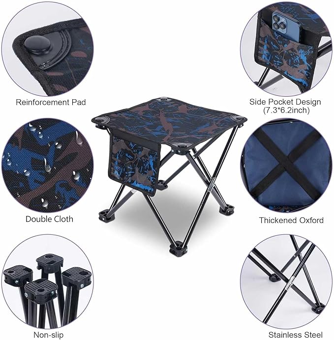 VOLIXOD Folding Portable Camping Stool for Adults, Lightweight Collapsible Stool for Outdoor Footrest Fishing Hiking Gardening and Beach with Carry Bag(400 LBS Capacity)
