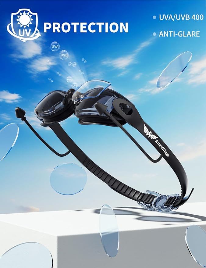 7 in 1 Swim Goggles + Swim Cap for Men Women,No Leak Anti-Fog & UV, Wide Visio HD Mirror PC Lens