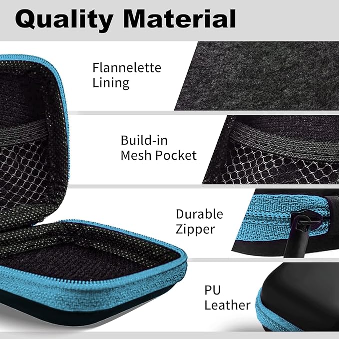 Square Earbud Case Portable EVA Carrying Case Storage Bag Cell Phone Accessories Organizer with Carabiner for Earphone, Earbud, Earpieces, SD Memory Card, Camera Chips, Tech Pouch, Blue1