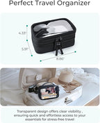 BAGSMART Double Layer Clear Makeup Bag, TSA-Approved Toiletry Bag, Large Opening with Handle, Cute Water-Resistant Travel Cosmetic Bag with Double Zipper for Car Essentials(Black)