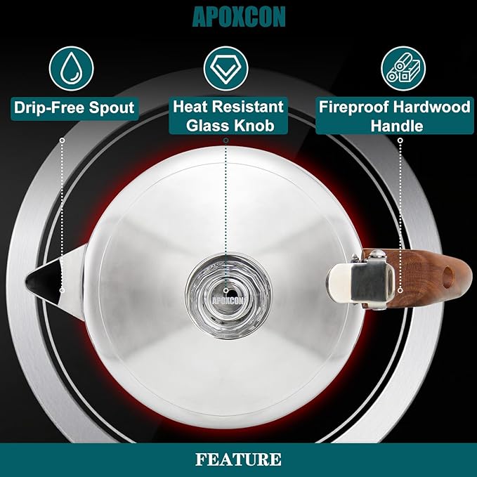 APOXCON Coffee Percolator Stainless Steel Coffee Maker with Fireproof Solid Wood Handle & Tough Glass Clear Brew Progress Knob Camping Coffee Pot Using on any Stovetop NO Aluminum NO Plastic (6 Cup)