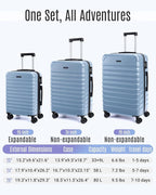 LIGHT FLIGHT Luggage Sets, 3 Piece Durable Suitcase Set with Spinner Wheels, 3 Pcs Hard Shell Lightweight Luggage with TSA Lock, Large Checked Travel Suitcases, 20/24/28 Inch,Light Blue