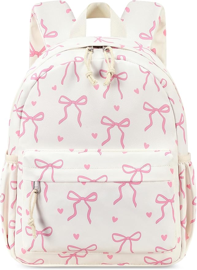 LOIDOU Backpack for Girls School Backpacks Bookbags for Elementary Middle School Women Laptop Backpacks (Mini Bow tie Beige, S-12)