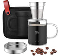 Oranlife Pour Over Coffee Maker Set for Travel/Camping/Hiking, Single Cup, Stainless Steel Coffee Filter, 14 Oz Borosilicate Glass Mug, Extra Permanent Lid and Moulded Neoprene Case, at Home/Office