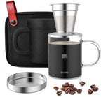 Oranlife Pour Over Coffee Maker Set for Travel/Camping/Hiking, Single Cup, Stainless Steel Coffee Filter, 14 Oz Borosilicate Glass Mug, Extra Permanent Lid and Moulded Neoprene Case, at Home/Office