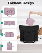 BAGSMART Foldable Tote Bag with Drawstring Bag, Tote Bag Shoulder Bag Top Handle Handbag for Travel, Work, Beach, Gym