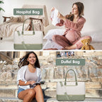Travel Weekender Duffle Bags for Women - Duffel Bag with Shoe Compartment Carry On Overnight Bag with Toiletry Bag with Wet Pocket for Gym Hospital Bags for Labor and Delivery Beige Green