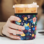 Reusable 3-Pack Iced Coffee Cup Sleeve, Insulated Neoprene, Beverage Holder for Iced Coffee, Durable Drink Sleeve for Cold Beverages, Lunar Garden