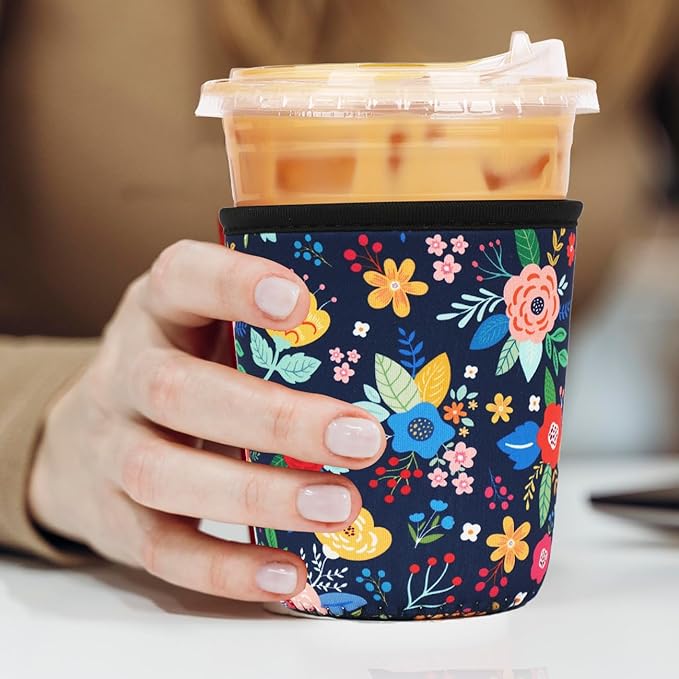 Reusable 3-Pack Iced Coffee Cup Sleeve, Insulated Neoprene, Beverage Holder for Iced Coffee, Durable Drink Sleeve for Cold Beverages, Lunar Garden