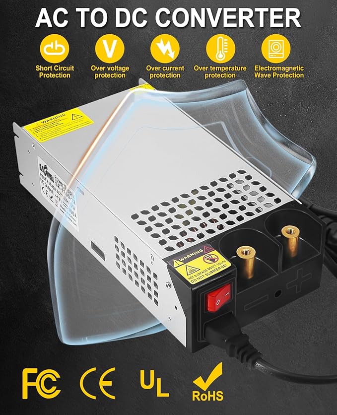 New Version 110V AC to 12V DC Converter 12V Power Supply, Universal SMPS Transformer for RV, Pump, LED Strip, CCTV, Car Stereo,Diesel Heater (1200W Power Supply)