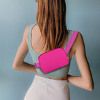 Fanny Pack Crossbody Bag for Women and Men, Belt Bag for Hiking Bum Bag with Adjustable Strap, Waist pack for Running Workout Sports Travel Black+Magenta