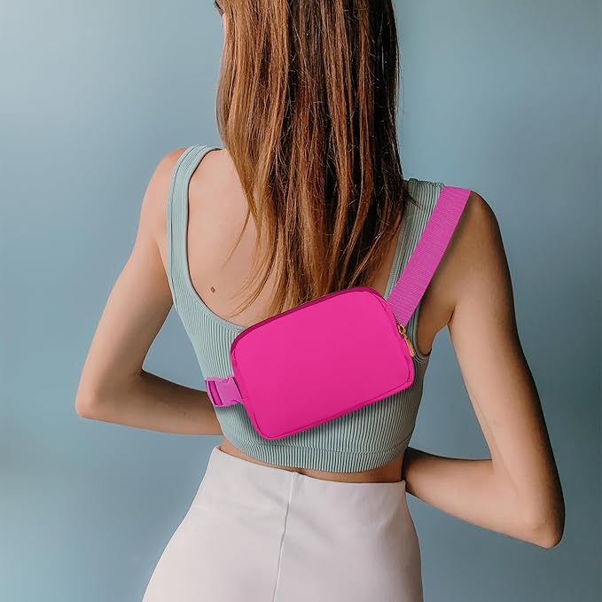 Fanny Pack Crossbody Bag for Women and Men, Belt Bag for Hiking Bum Bag with Adjustable Strap, Waist pack for Running Workout Sports Travel Black+Magenta