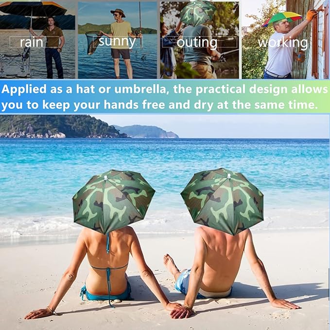 3 Pack Umbrella Hat, Sports Head Umbrella Hats for Adult Women, 26" Diameter Folding Waterproof Rainbow Fishing Headwear for Outdoor Party Beach Hiking