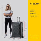 US ARMY Fox 28 inch Hardside Luggage with Spinner Wheels | Lightweight Large Suitcase for Extended Travel | Chevron Icon, Gel Handle, Side Studs, Retractable Trolley, Heavy Duty | Black