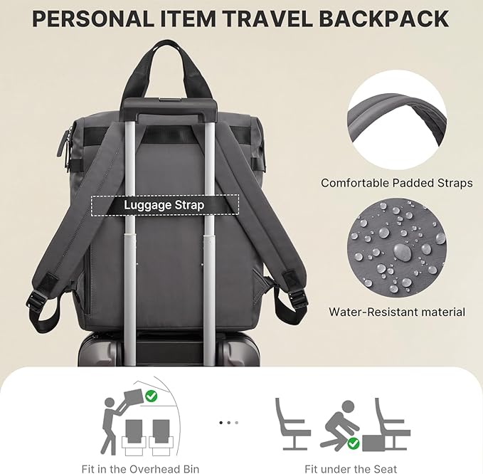 G4Free Protective 16" Laptop Backpack, Large Work Bag for Men Women, Slim Casual Backpacks for Travel, College, Business, Dark Gray