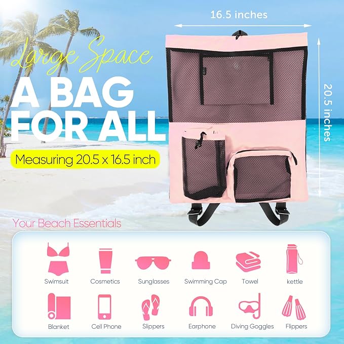 HOHOM Swim Mesh Beach Bag, Waterproof Gym Bags for Women and Men, Large Pool Bag Swimming Gear Drawstring Backpack