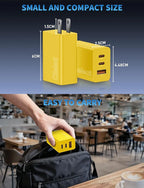 2Pack 65W USB C Charger Block, 3Port Fast Charging Adapter,Type C Fast Charging Blocks Cube PD USBC Wall Plug+QC3.0 USB A Charger Brick for MacBook Pro/Air,iPad,iPhone17/16,Samsung S26/S25&More-Yellow