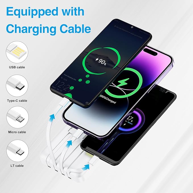 ummz Portable Charger with Built-in Cable,12000mAh 22.5W Fast Charging Small Power Bank,USB C Input/Output with Smart LED Display,External Battery Pack for iPhone,Tablet,Samsung