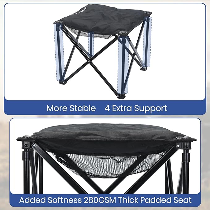 Padded Camping Stool, 18 Inch Oversized Folding Camping Foot Rest, 500lb Outdoor Camp Chair Footstool, Portable Camping Ottoman w/Storage Net, Carry Bag, for Camping Gardening (2, Black)