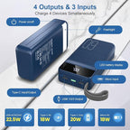 Portable Charger Power Bank 60000mAh Fast Charging 22.5W PD4.0 & QC 4.0 with USB C Battery Pack Charger Portable High Capacity Portable Phone Charger Power Bank for iPhone, Samsung, Travel (Blue)