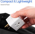 Outlet Splitter 3 Prong, Grounded Plug Extender, UL Listed 3 Outlet Wall Adapter Cube Tap, 90 Degree Wall Tap Triple Power Adapter, 3 Way Multi Outlet Plug Power Outlet Expander for Home or Travel