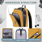 hk Backpack for Men Business Slim Backpack with USB Charger Computer Lightweight Anti-theft Travel (Yellow, 17.3 Inch)