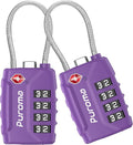 Puroma 2 Pack TSA Approved Luggage Locks, 4 Digit Combination Travel Cable Locks Resettable Code Lock with Zinc Alloy Body for Suitcase, Toolbox, Backpack, Bag, Gym Locker (Basic Purple Dark)