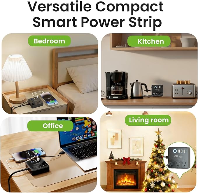 GHome Smart Power Strip with 3 WiFi Outlets & 3 USB, Alexa & Google Home Compatible, ETL Listed Surge Protector Power Strip, App & Timer Control, Ideal for Lamps, Coffee Makers & Office (2.4GHz Only)