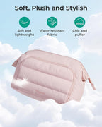 BAGSMART Travel Makeup Bag, Cosmetic Bag Small Make Up Organizer Case,Wide-open Pouch for Women Purse for Toiletries Accessories Brushes,Large Beige