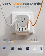 TESSAN 2 Prong to 3 Prong Outlet Adapter 2 Pack, US to Japan Plug Adapter with 4 Outlets 3 USB (1 USB C PD 20W), Outlet Adaptor US to Japan China Mexico Philippines Canada Peru Thailand Vietnam