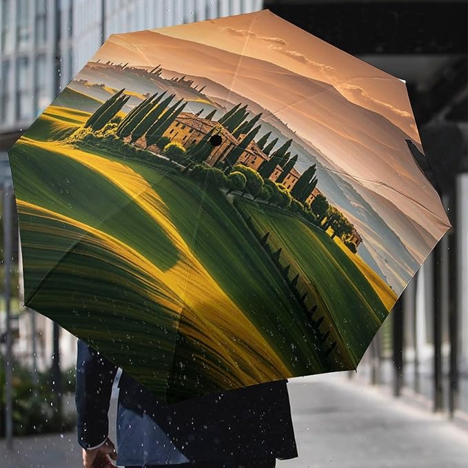 Cowboy Black Hat Western Boots Umbrellas for Rain Portable Travel Umbrellas Lightweight Automatic Windproof Folding Umbrella Compact Outdoor Beach Umbrella for Women, Men
