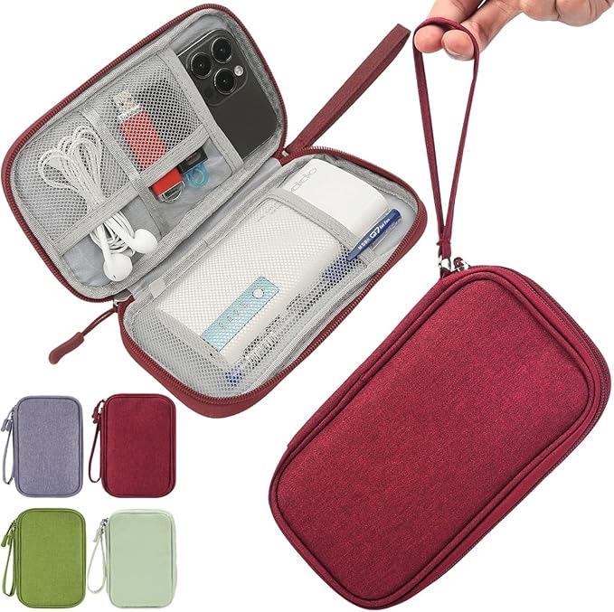CAAORDKSO Electronic Cord Organizer Travel Case, Electronic Organizer Pouch Bag, Cable Organizer bag Pouch Electronic Accessories Case for Cable, Cord, Charger, Phone, Power Bank, Earphone (Wine Red)