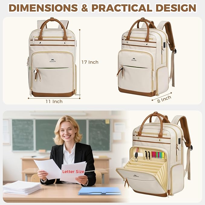 MATEIN Teacher Work Backpack with Lunch Compartment Detachable, 15.6 Inch Laptop Backpack with Organized Pocket, College Computer Backpacks Meal Prep Bag Gift for Women Nurse Commute Office