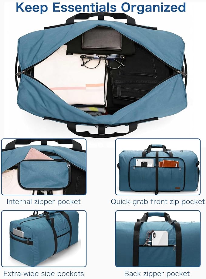 100L Travel Duffle Bag for Men, Urtala 32” Large Duffle Bag for Traveling with Shoe Compartment, Foldable Travel Duffel Bag for Men Women Waterproof & Tear Resistant (Light Blue, EXTRA LARGE, 100L)