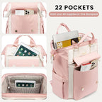 LOVEVOOK Laptop Backpack for Women Work Travel Computer Backpacks Purse, Nurse Bag Teacher Business Laptop Bag, Fashion College Backpack Casual Daypack, 15.6 Inch, Pink-Beige-Beige