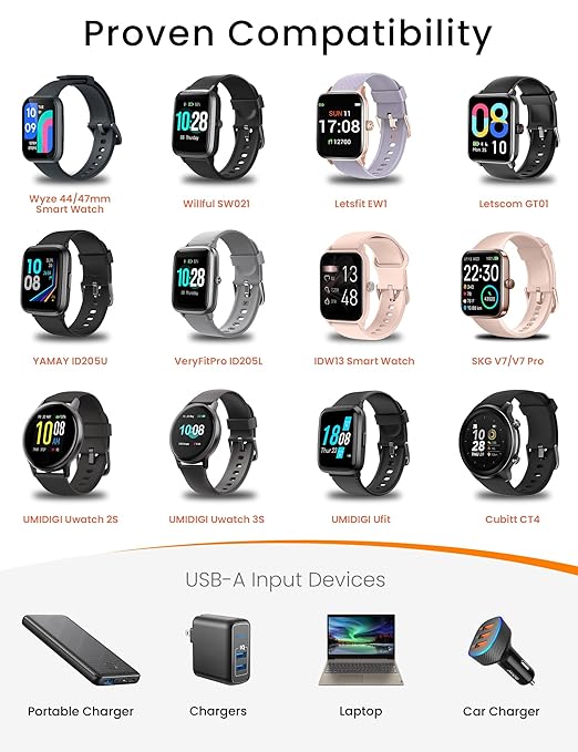 Sinoacc Smart Watch Charger for Skg Letsfit Cubitt Yamay Willful Fitpolo Tozo Wyze Umidigi Blackview 3.3Ft USB Magnetic Charging Cable Cord for Umidigi Uwatch 3S 3 2 2S Urun Smartwatch