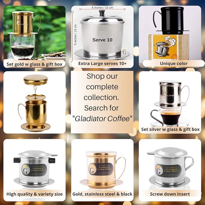 Vietnamese coffee maker filter set, French press style pour-over coffee dripper, Portable 1-cup single-serve reusable coffee press, 8oz medium (1)